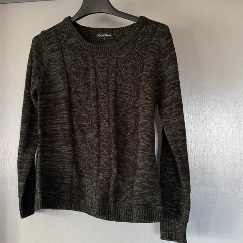 Carol Rose Woman's Green Black Crew Neck Long Sleeve Sweater sz Large
